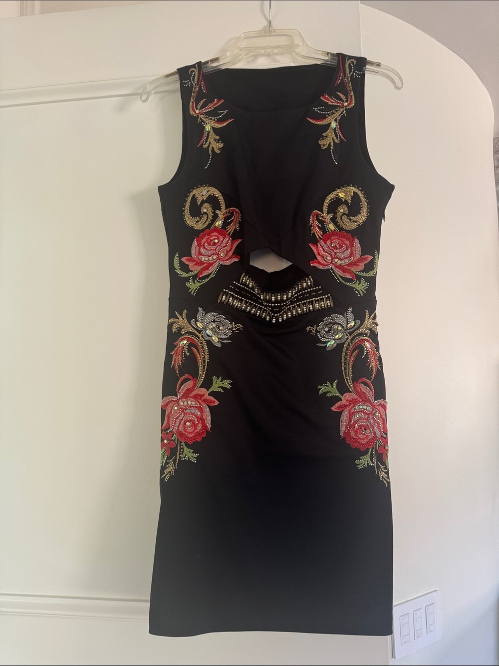 Black Floral Embroidered Cutout Sheath Dress